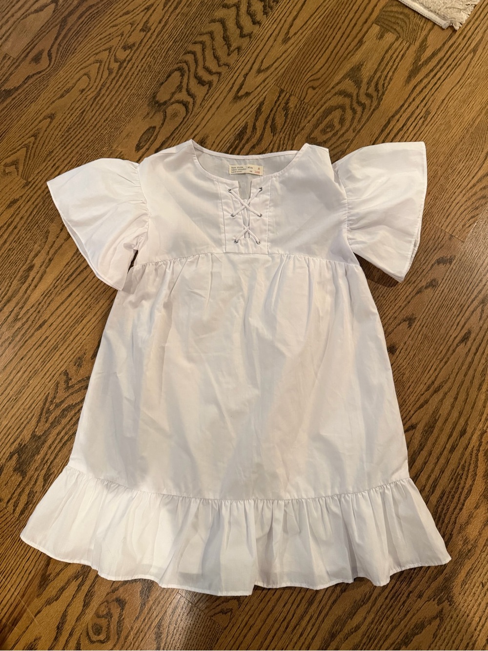 Zara White Lace-Up Ruffle Hem Kids Dress